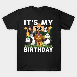 Its My 1st Birthday Shirt Safari Zoo Animals Lover Birthday Party T-Shirt